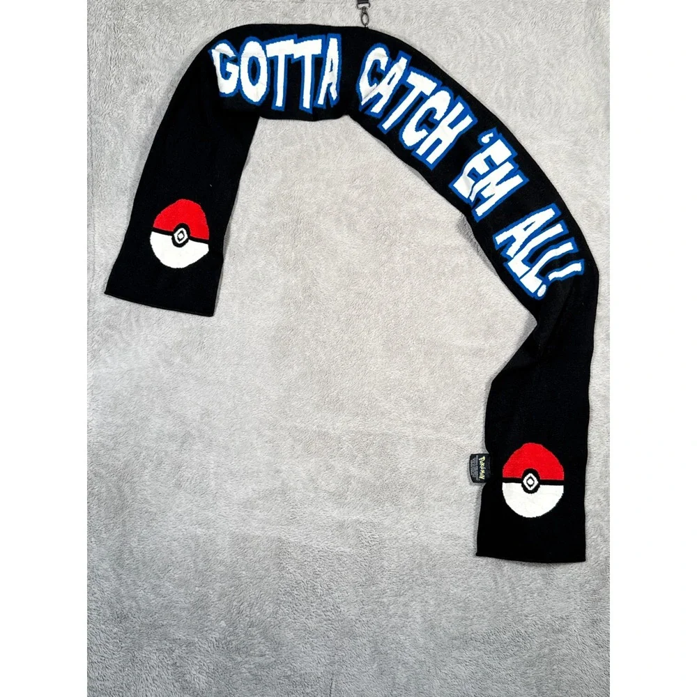 Pokemon Pokeball Nintendo Gotta Catch Em‎ Scarf 74x7 Winter Knit Black/Red/Blue